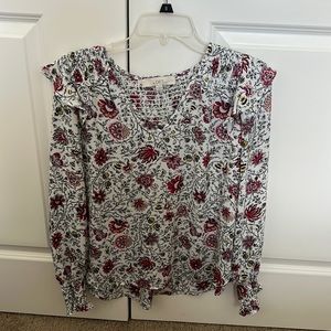 Loft size medium long sleeve white patterned blouse. Like new condition.
